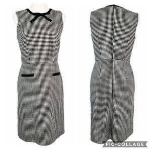 Talbots Houndstooth Sheath Dress Cocktail Stretch Faux Pockets Women’s Size 6P